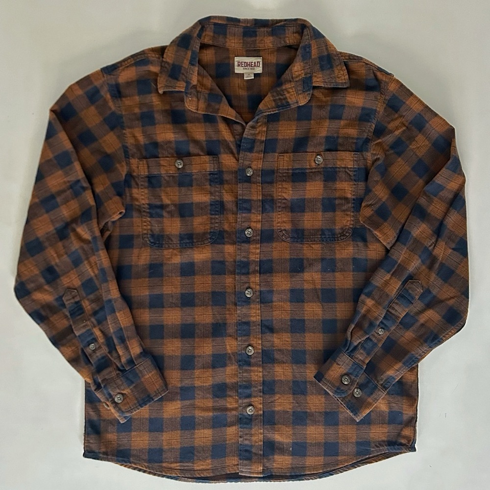 RedHead Brown Blue Plaid Flannel Shirt Men’s Medium Long Sleeve